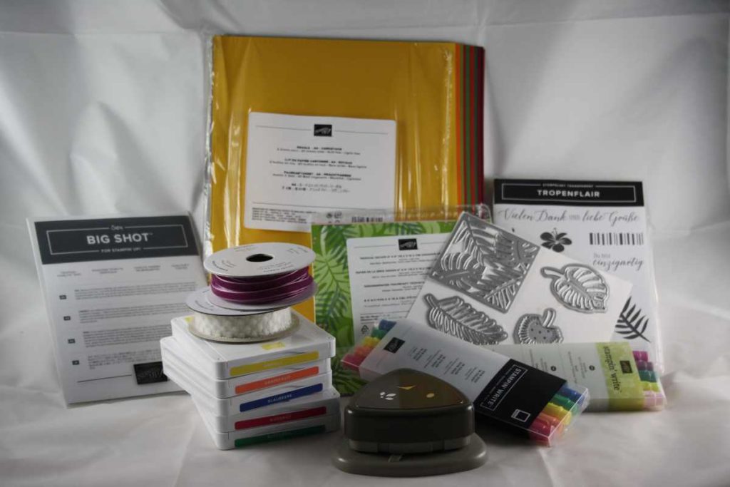Stampin`Up!, Materialbestellung, Farbkarton, Geschenkband, Stempelfarbe, Stempelkissen, Motiv- und Spruchstempel, Stanzen und Thinlits